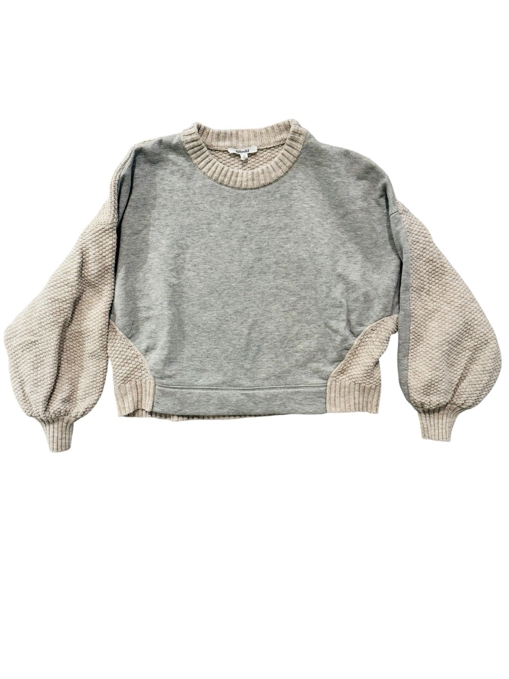 Splendid Gray Crewneck Sweatshirt with Cream Textured Balloon Sleeves